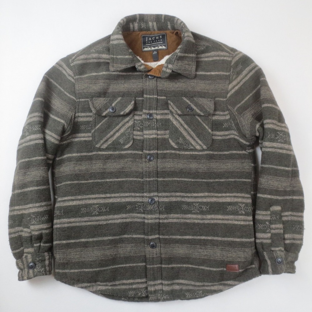 Jachs Shirt Jacket Mens Medium Green Wool Blend Sherpa Lined Casual Outdoor Camp